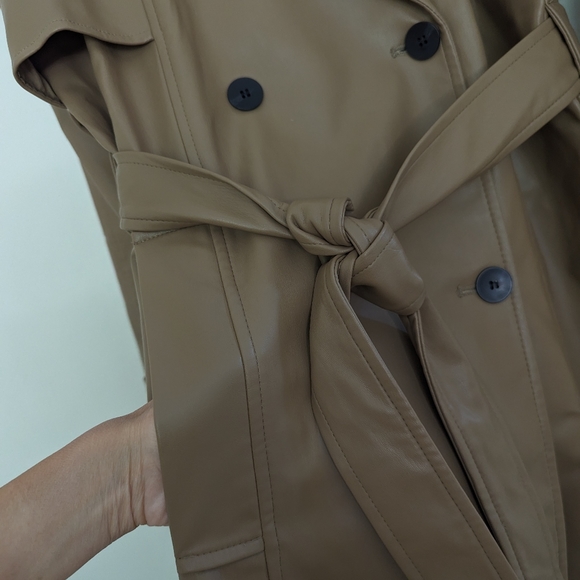 ZARA FAUX-LEATHER BELTED TRENCH COAT LIGHT BROWN S New without tags - Picture 8 of 9